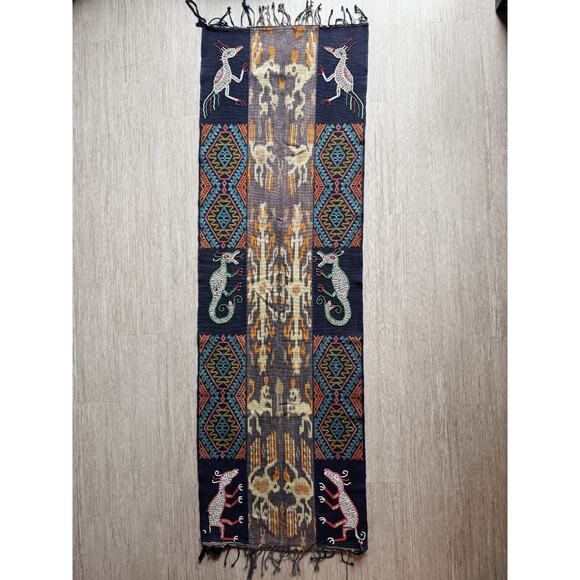 Vintage Sumba Ikat Hand Woven Beaded Wall Hanging Tapestry Decor Textile 67"x21" - Picture 1 of 6